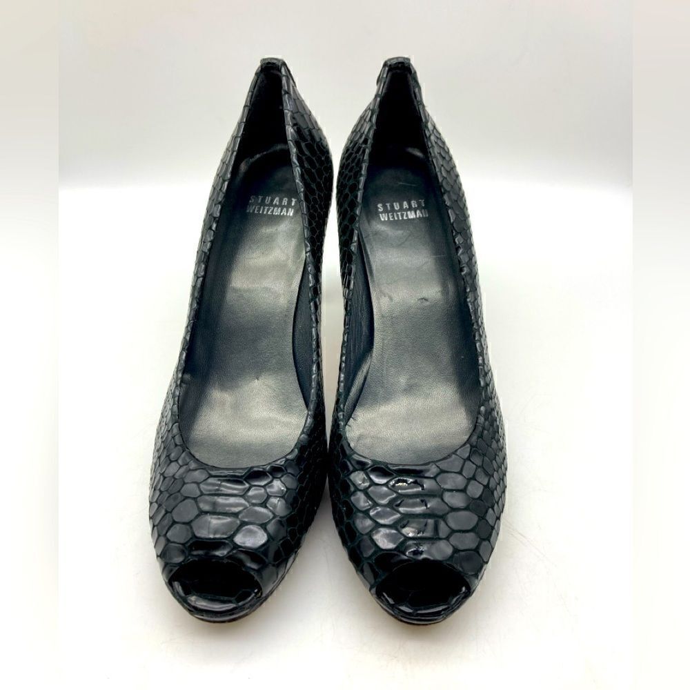 Stuart Weitzman Black Python‎ Embossed Leather Platform Pump Size 8,5M